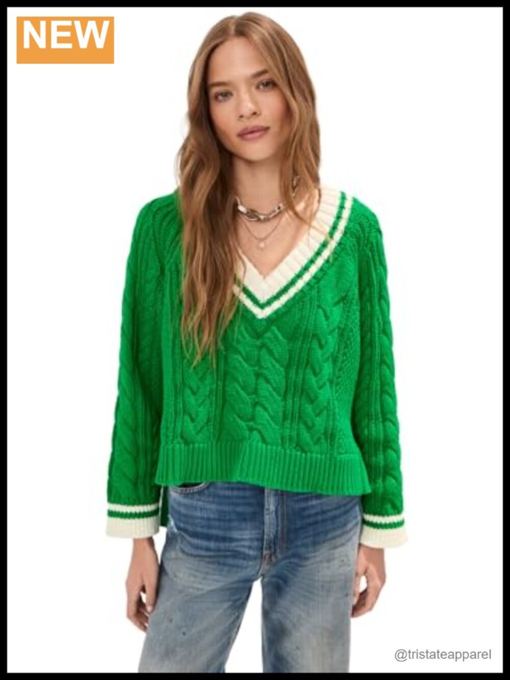 Women's V-Neck Oversized Cable Knit Pullover Sweater